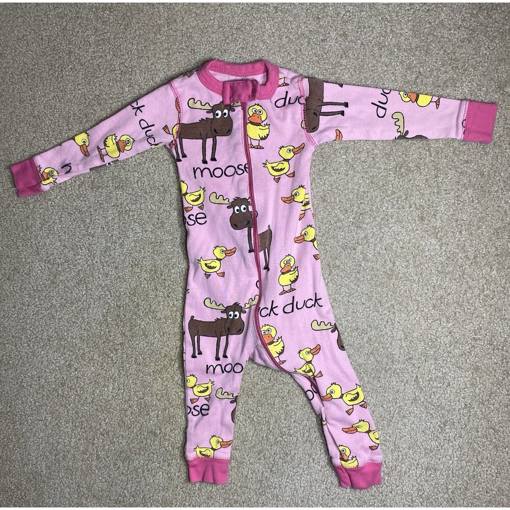 Lazy One Pink Duck Duck Moose Cotton Baby Sleeper Pajamas Size 6 Mo
